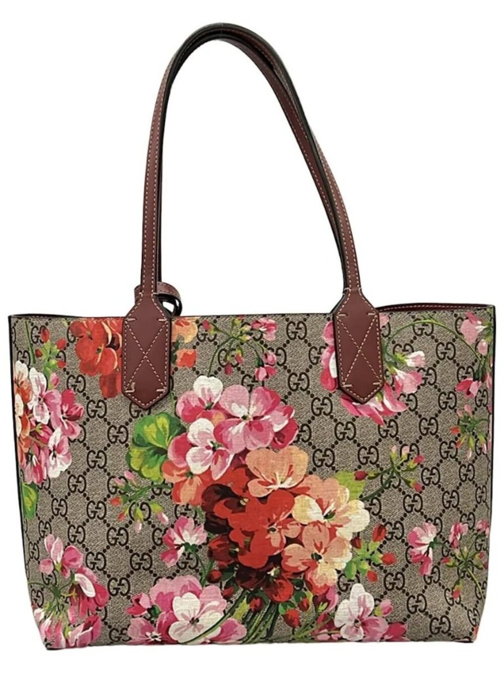 GUCCI GG Blooms 372613 Gray Bordeaux Multi PVC Leather - Tote Bag - Picture 3 of 15